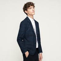 七匹狼西服男春季格纹印花西装男士平驳领中开衩单西男装QA 003(中灰) 48 B