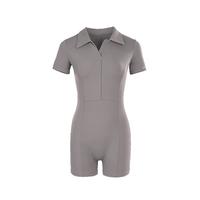 紧身运动连体衣女前拉链短袖短裤连体运动瑜伽服跑步衣女