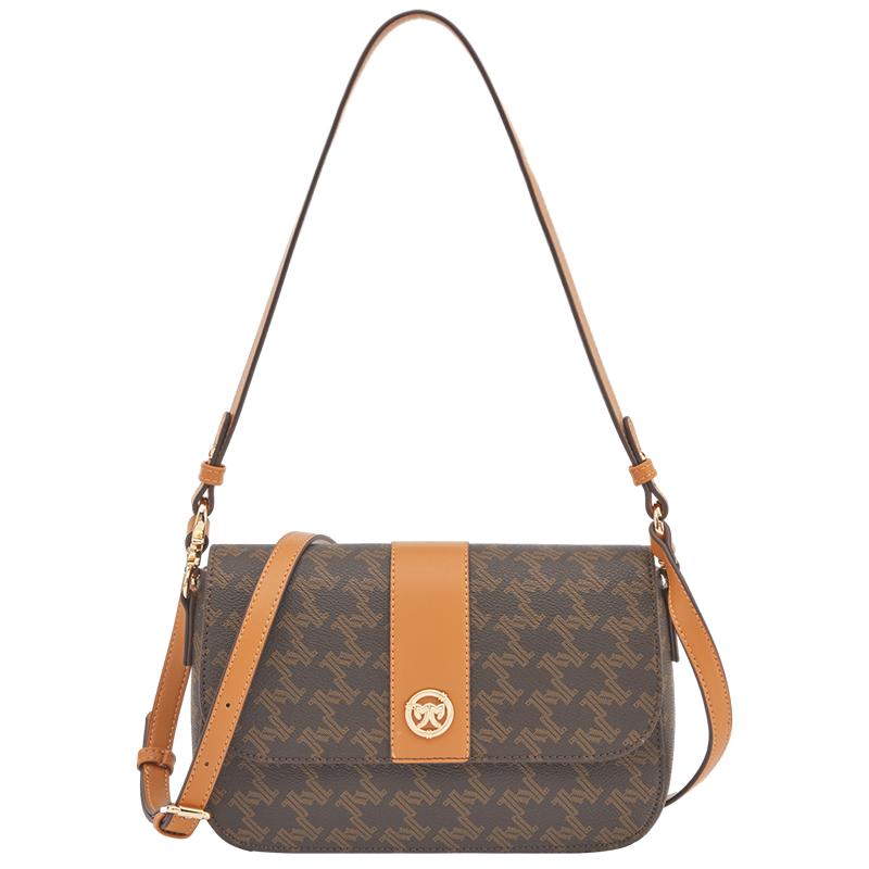  YEARCON/意尔康 复古 女士单肩包  深咖/黄棕 小包