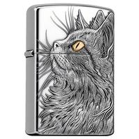 ZORRO佐罗煤油打火机白铜浮雕宝石猫创意 白铜浮雕猫咪-标准版