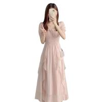 衣图雅法式连衣裙女夏季裙子夏天仙女气质收腰显瘦裙中长裙 粉色 均码【可备注码数】