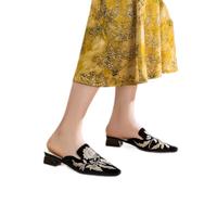 金利来(goldlion)女鞋新中式刺绣花包头半拖鞋女外穿低跟穆勒鞋G665420289黑色37