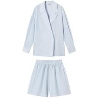 春秋装商务通勤西装式衬衫松紧腰短裤两件套女式休闲套装