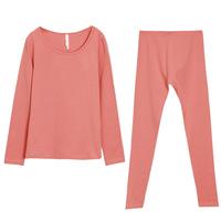 红豆内衣女抑菌纯色棉氨薄款保暖套装低圆领秋衣秋裤秋 蜜糖橘160 女-蜜糖橘 160/85