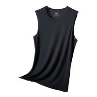 猫人猫人冰丝背心男士春薄款运动弹力修身网眼透气打底衫男黑色 3XL