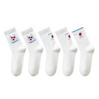 猫人【100%纯棉】女士袜子女中筒袜抑菌防臭吸汗夏季薄款5双装