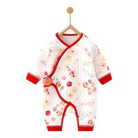 贝乐咿新生儿连体衣婴儿无骨秋冬纯棉幼儿和尚服爬服魔术贴宝宝衣服 大吉大利-5795 52码适合新生儿或待产