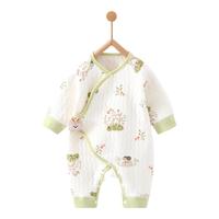 贝乐咿新生儿连体衣婴儿无骨秋冬纯棉幼儿和尚服爬服魔术贴宝宝衣服 绿草坪鹿-5792 66码适合3-6个月