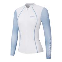 speedo泳衣女分体式游泳衣逐浪系列长袖防晒抗氯速干休闲训练沙滩泡温泉 白色/蓝色（短款上衣） XL