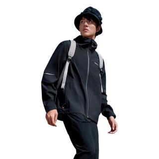探路者 单层冲锋衣外套户外徒步通勤防风雨 登山服 黑色男 M