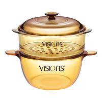 VISIONS 2.5L康宁玻璃汤锅+玻璃蒸格 玻璃锅蒸锅炖锅煮锅 无涂层锅身 VS25+20cm玻璃蒸格