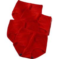 浪莎（LangSha）大红高腰内裤女收腹纯棉裆裤头4条装大码属蛇年本命年女士内裤 L(90-120斤)