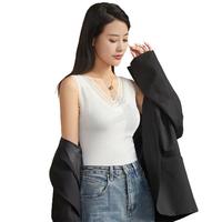 浪莎蕾丝吊带背心女拼接性感V领西装内搭修身显瘦打底衫 灰色(蕾丝花边)