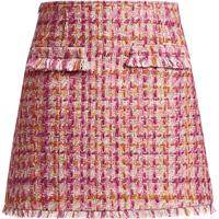 红袖奥莱冬季女装香风格纹毛边A字短裙 粉格912 S