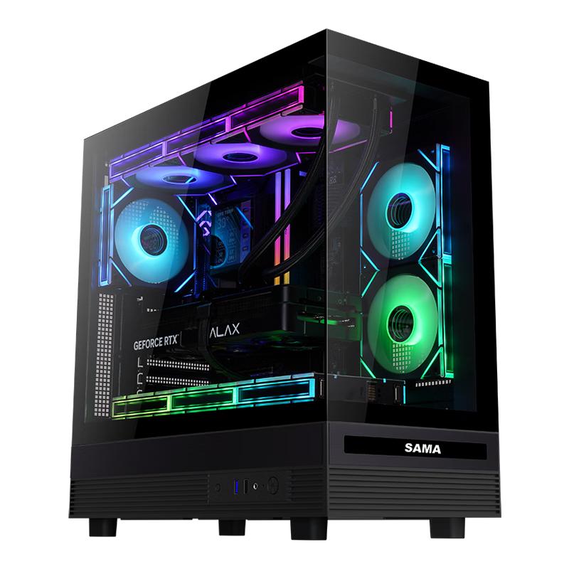  SAMA/先马 270°全景 ATX游戏电脑主机箱+双面玻璃+360水冷+9风扇位+427mm长显卡+U2+U3接口  黑色