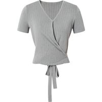 红袖chic针织衫夏季2024女装后腰镂空围裹式V领设计感小衫上衣 灰060 XL