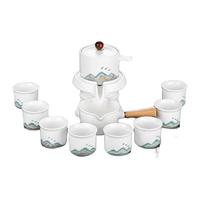 琦轩源远山自动茶具套装防烫懒人泡茶功夫茶杯整套轻奢高档家用茶壶 青山飞鸟自动11件-雅白