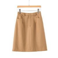 晚白【直降】时尚小个子短款半裙气质通勤百搭A字短裙 卡其色 XL
