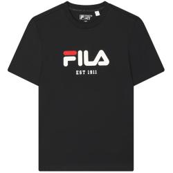 FILA 款针织短袖衫2025春夏季休闲简约舒适纯棉T恤 正黑色-BK