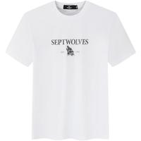 七匹狼短袖T恤夏季男士狼元素烫印短袖圆领T恤2025休闲抗菌百搭T恤 803(本白) L 170/88A