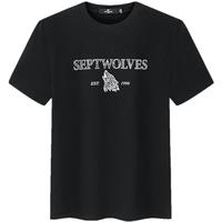 七匹狼短袖T恤夏季男士狼元素烫印短袖圆领T恤2025休闲抗菌百搭T恤 001(黑色) XL 175/92A