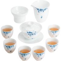 MULTIPOTENT整套功夫茶具套装陶瓷手绘釉下彩羊脂玉精美盒装 荷莲绽放