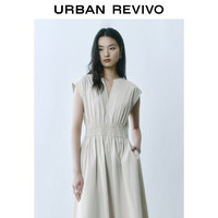UR2025春季新款女装简约V领打揽收腰无袖连衣裙UYY750004