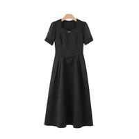 晚白2025年春夏款赫本风小黑裙修身高腰短袖减龄A摆连衣裙 黑色 S