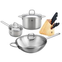 双立人（ZWILLING）不锈钢锅具套装无涂层炒锅煲汤锅蒸锅奶锅泡面锅家用厨具 【性价王牌】不锈钢锅刀 8件套