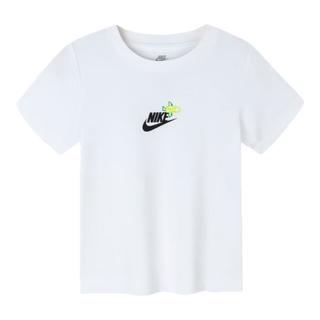 NIKE 耐克童装男童短袖T恤夏季透气排汗儿童印花休闲短T上衣 纯白色