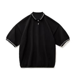 马登 工装美式机能polo衫条纹老钱风山系黑色T恤宽松垂感短袖男夏 静谧黑  L