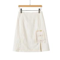 晚白【直降】新中式短款小个子气质优雅纯色淑女通勤半身裙 杏色 M