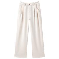 太平鸟女装高腰阔型直筒牛仔裤夏季阔腿薄款垂感裤子女 米白 L