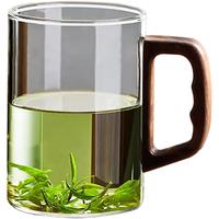 泥也茶杯玻璃水杯子马克杯高硼硅泡喝绿茶杯带把无铅办公家用男士耐热 木语单杯400ml1只