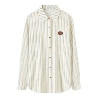 尚都比拉秋季休闲通勤条纹徽章长袖衬衫女百搭上衣 杏底咖条 S 