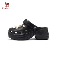 骆驼(CAMEL)厚底洞洞鞋女软弹甜美凉鞋女增高珍珠蝴蝶两穿拖鞋 L25M071023 黑色 40-41