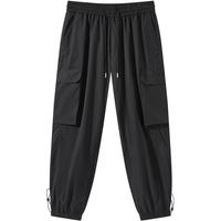 GXG男装 大口袋工装裤男宽松束脚休闲裤潮流裤子通勤长裤25春 黑色 L