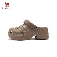 骆驼(CAMEL)厚底洞洞鞋女软弹甜美凉鞋女增高珍珠蝴蝶两穿拖鞋 L25M071023 卡其 40-41