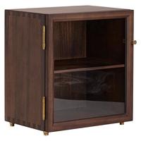 原也胡桃木桌面小型收纳柜储物柜实木茶室防尘柜开合玻璃门茶具收纳柜 双层单门款