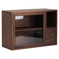 原也胡桃木桌面小型收纳柜储物柜实木茶室防尘柜开合玻璃门茶具收纳柜 四格单门款