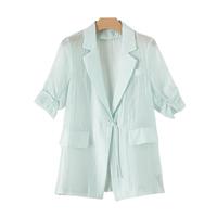 晚白【直降】时尚百搭外套轻薄罩衫翻领莱赛尔天丝西装外套女 云水蓝 L