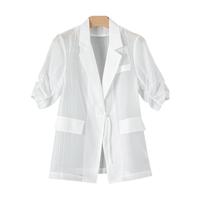 晚白【直降】时尚百搭外套轻薄罩衫翻领莱赛尔天丝西装外套女 白色 M