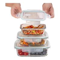 北牧星饭盒高硼硅加热玻璃保鲜盒饭盒冰箱便当盒玻璃饭盒分隔型餐盒 圆形【950ml三隔断】