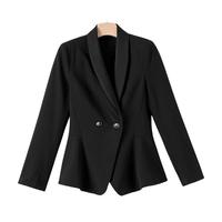 晚白2025春季时尚简约气质上衣百搭休闲翻领通勤西装外套女 黑色 S