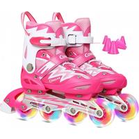 美洲狮儿童轮滑鞋成人男女闪光可调旱冰鞋溜冰鞋滑轮鞋 全闪粉色1双鞋 M (实际30-35码厂标34-37)