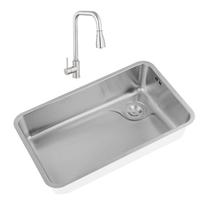 摩恩(MOEN)水槽 304不锈钢洗碗洗菜盆池 一体盆窄边槽抽拉龙头套装