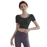 瑜伽运动上衣夏季女士带胸垫普拉提训练服修身短袖运动上衣