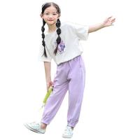 茵曼(INMAN)童装套装2025夏季薄款透气短袖T恤休闲长裤运动两件套潮 米白色 120