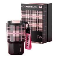 Vanow格子陶瓷内胆吸管咖啡保温杯女生高颜值水杯子男随行杯 炫酷黑【陶瓷覆层内胆】460ml