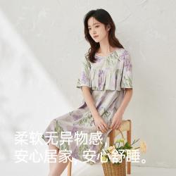 顶瓜瓜 100%棉女士睡裙夏季褶皱花边防走光裙